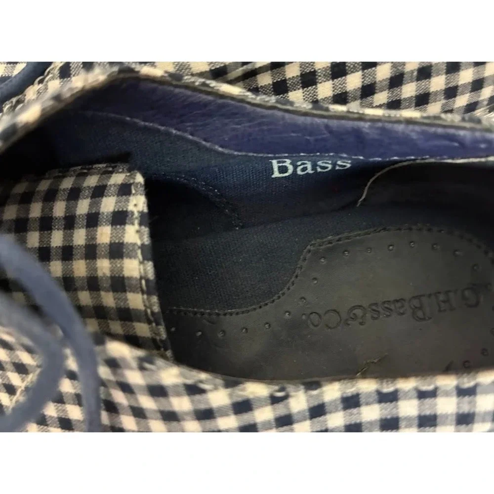GH Bass & Co Evelyn Navy Gingham Cap Toe Oxford Shoes Womens 8M Lace Up Flats